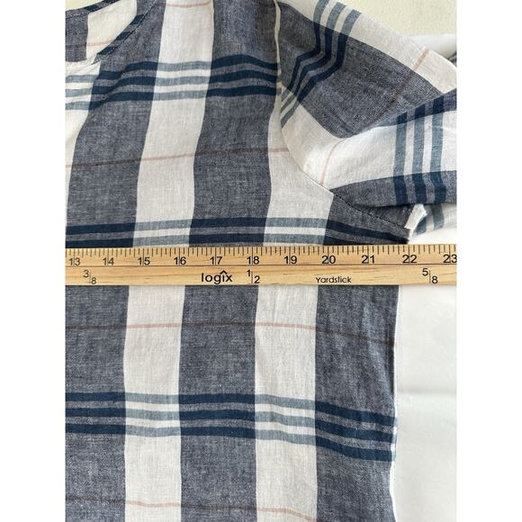 Liz Claiborne 3/4 Sleeve Tunic Blouse Top M Linen Cotton Blend Blue White Plaid - Picture 13 of 15